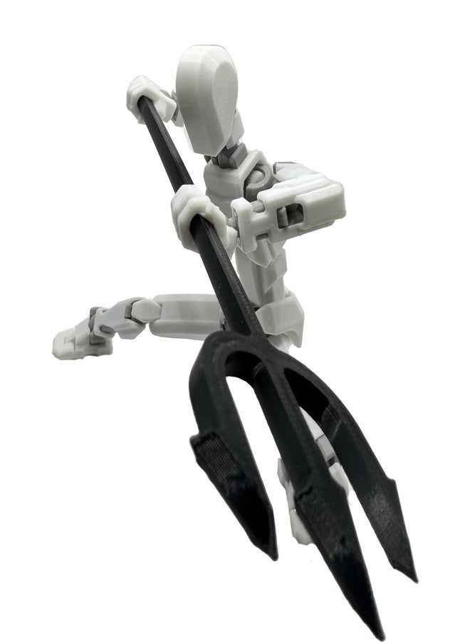 QAONIE 3D Printed Enlarge Body Size 8.1-inch Action Figure Dummy20, Full Body Mechanical Movable Toy, Multiple Accessories, Desk Decoration (Bracket, 3 HandsType, Weapons, Armour) (White) - Image 5